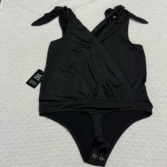 Express Black Bodysuit with Bow Shoulder Details - Picture 2 of 4